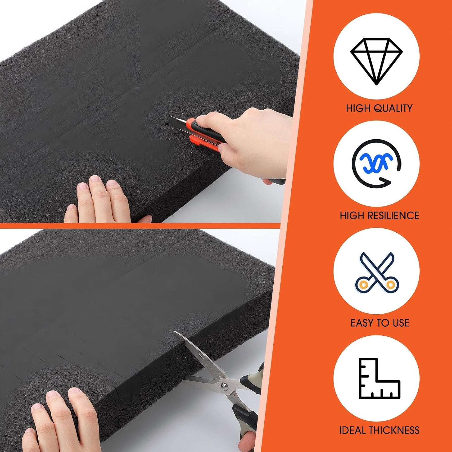 12 Pcs 16 x 12 x 2 Inch Pre-cubed Pick Apart Foam Sheets Pre-cut Polyethylene Foam Inserts Black Packing Padding for Tool Box, Camera, Crafts and Storage Case