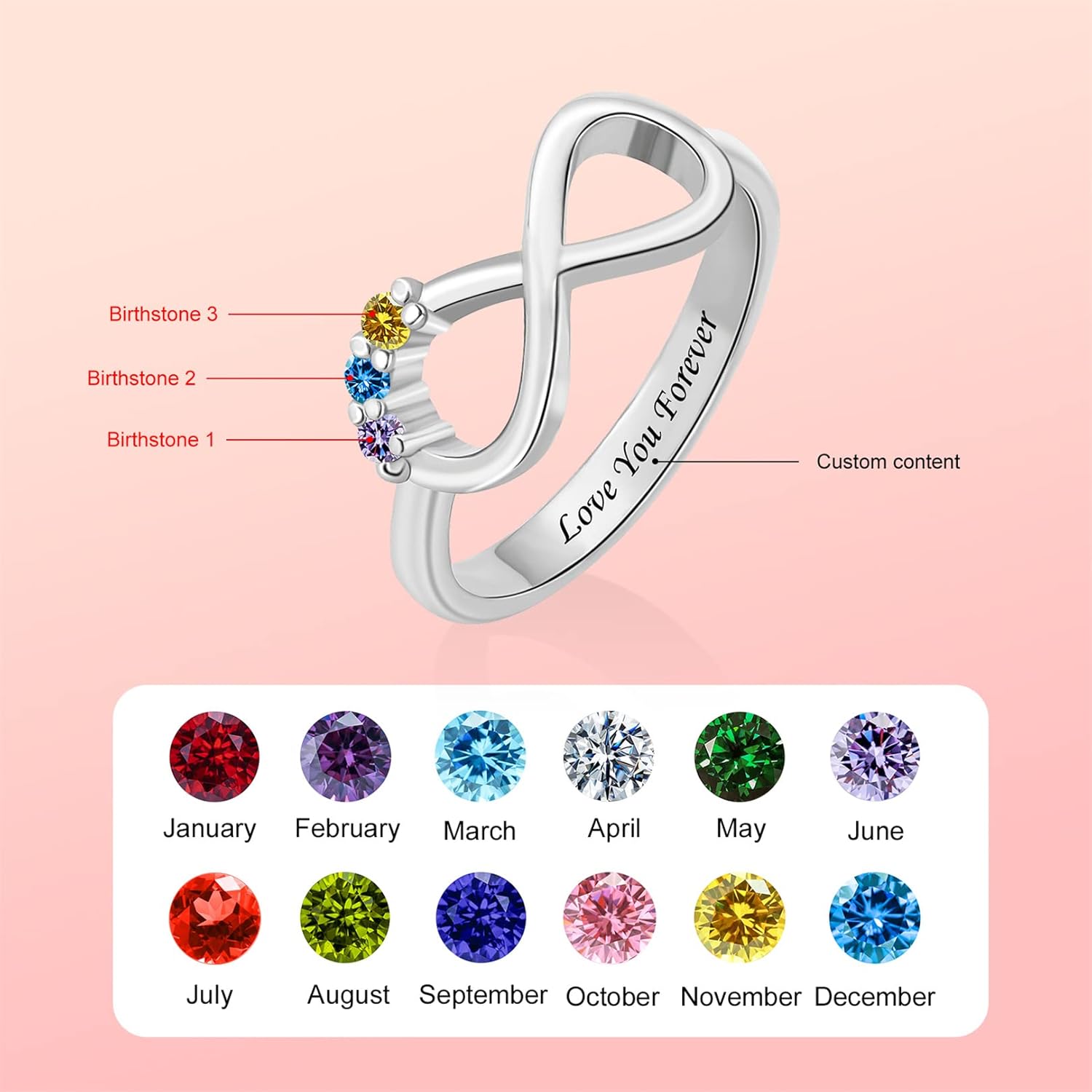 Personalized Infinity Rings for Women Custom Birthstone Rings for Family Engraved Mother Ring For Christmas Engagement Birthday Anniversary Thanksgiving
