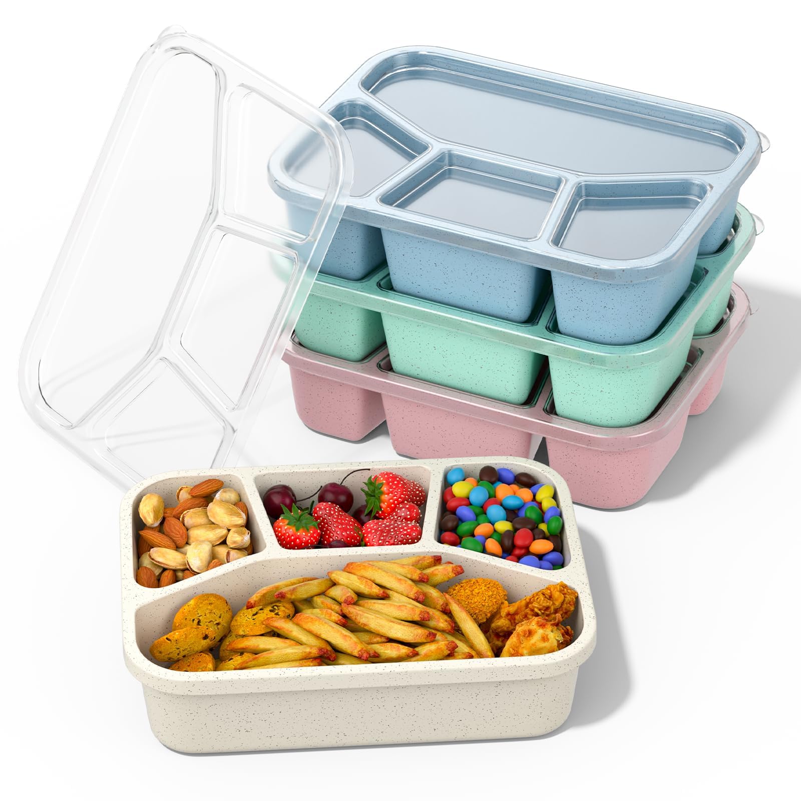 ORCHID M® 4 Pack Lunch Box for Kids, Bento Box, Food Container with Transparent Lids, Tiffin Box for Kids Lunch Box with Compartments, 4 Compartments Food Container (Green/Blue/Pink/Beige)