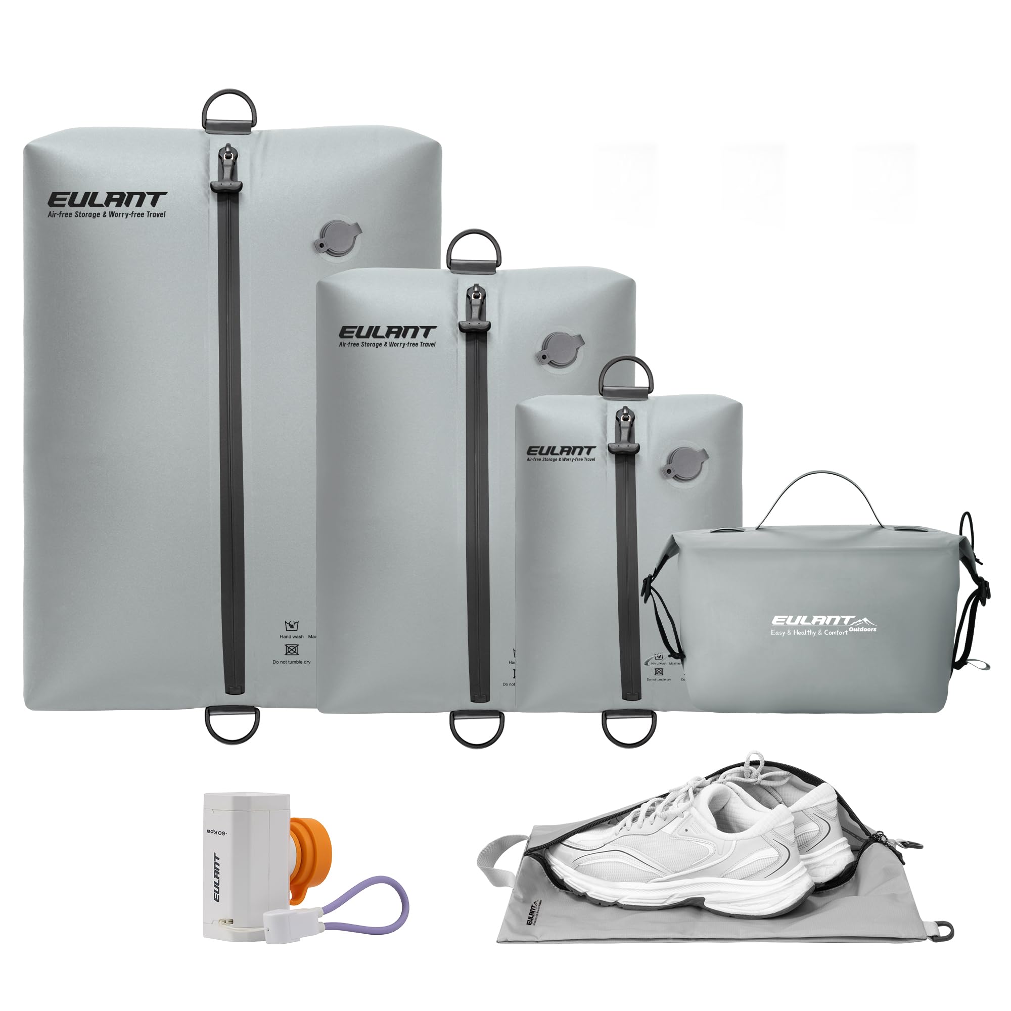EULANT TPU Bolsas de Vacío de Ropa para Viaje con Bomba, Cubos de Embalaje de Compresión Reutilizable para Maletas/Equipaje/Mochila, Bolsas de Sellado al Vacío con Cremallera IPX8, Impermeable/Ahorra