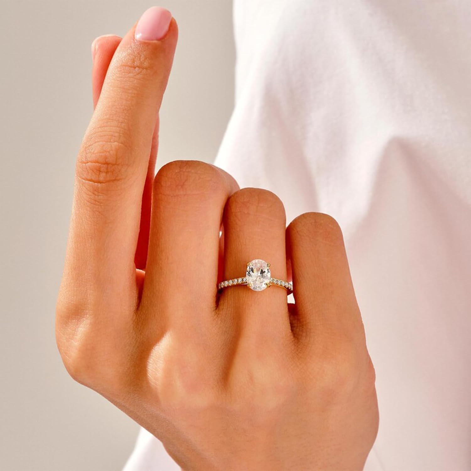 3CT Sterling Silver Engagement Rings AAAAA Cubic Zirconia CZ Wedding Bands For Women Oval Solitaire Simulated Diamond Silver/Gold Size 5-10 - Image 5