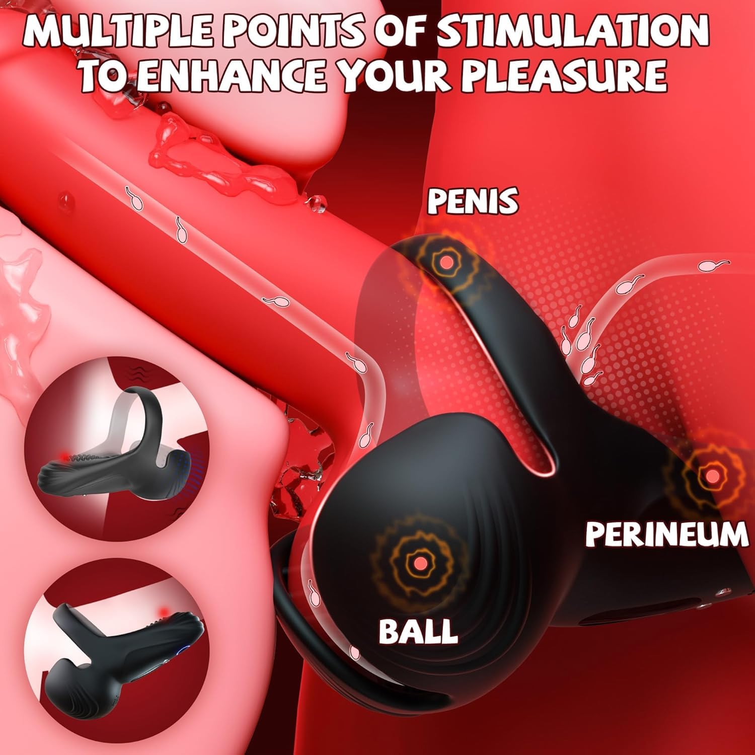 Anillo doble con mando a distancia — Anillo para hombre, anillo vibrador, anillo de silicona para hombre con mando a distancia, vibrador, anillo vibrador (negro)