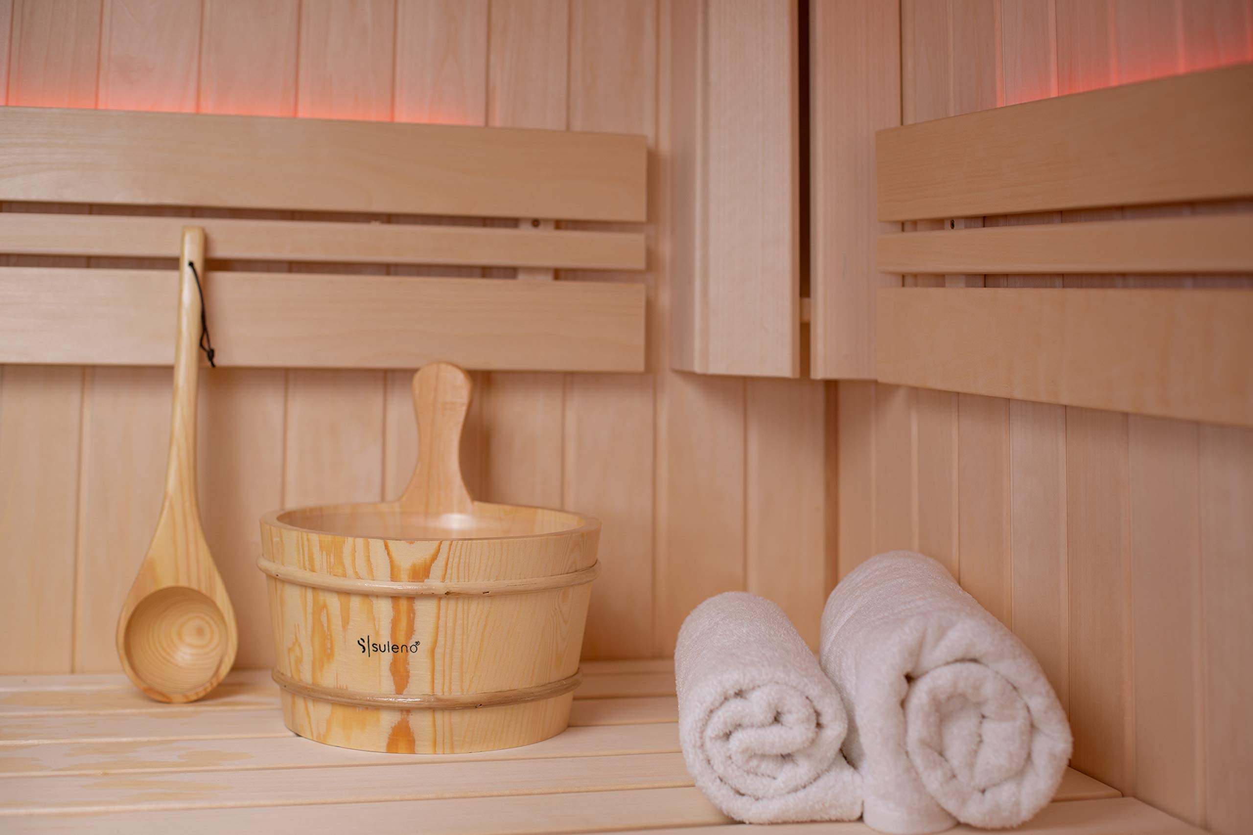 SULENO Sauna Set 3-teilig Saunazubehör Saunakübel Aufgusskelle Eimer mit | Kelle 4 Liter, Saunaeimer, Saunaaufguss