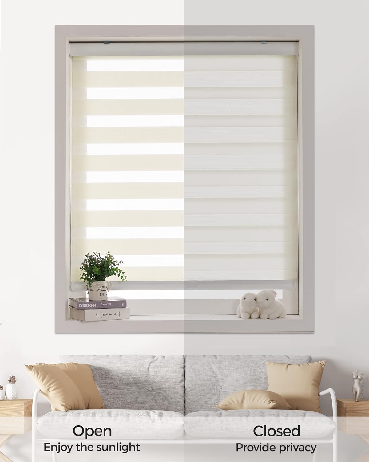 Buy Cordless Custom Zebra Roller Shades and Blinds [Cordless Basic, Ivory, W 24 x H 48 inch