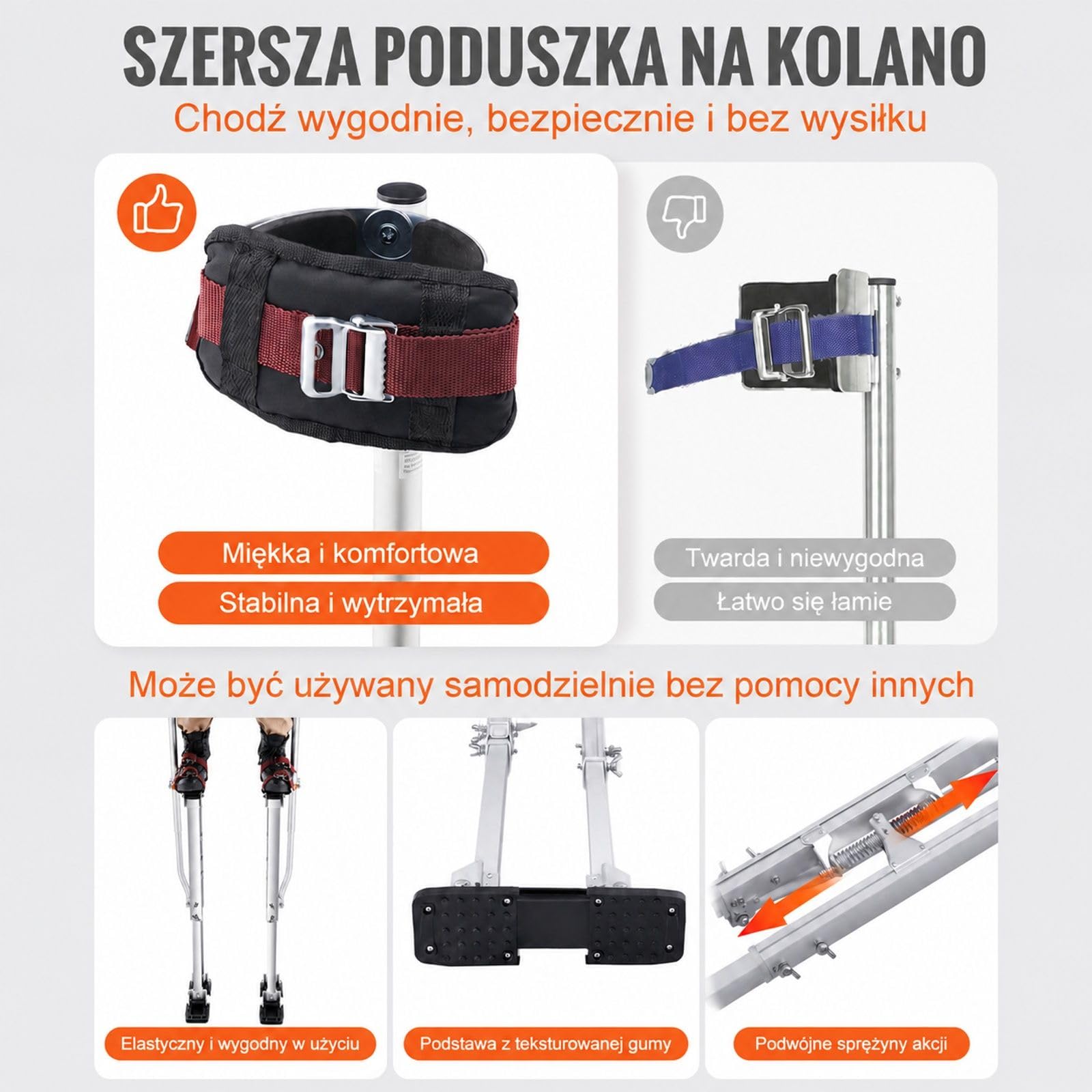 Aluminiowe szczudła robocze z regulowaną wysokością, metalowymi klamrami i teksturowaną gumową stopką, do płyt gipsowo-kartonowych, malowania, konstrukcji sufitu, przycinania drzew i prac