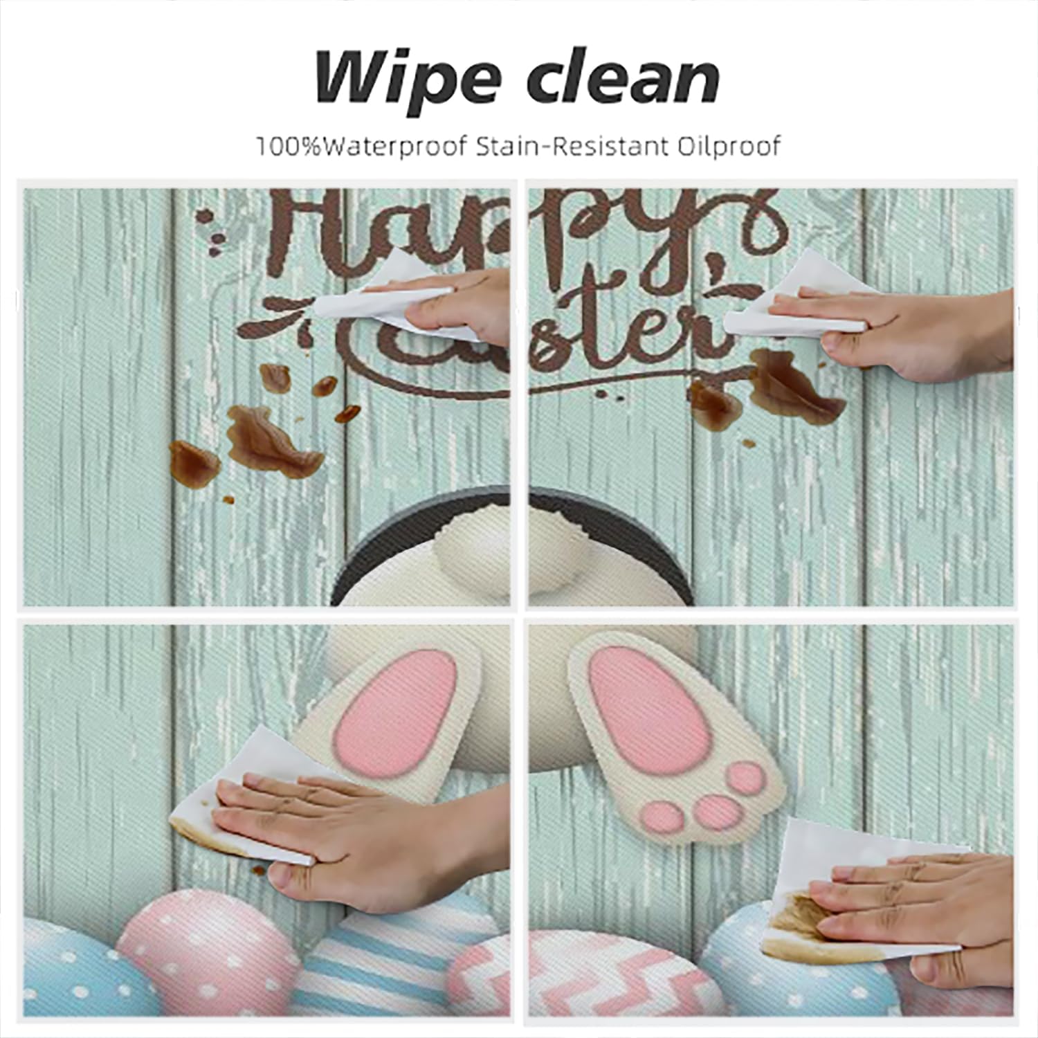 Easter Square Fitted Elastic Edge TableCloths, Bunny and Eggs Waterproof Wipeable Table Cover for Dining Kitchen Party Indoor Patio Table, 70 x 70 inch