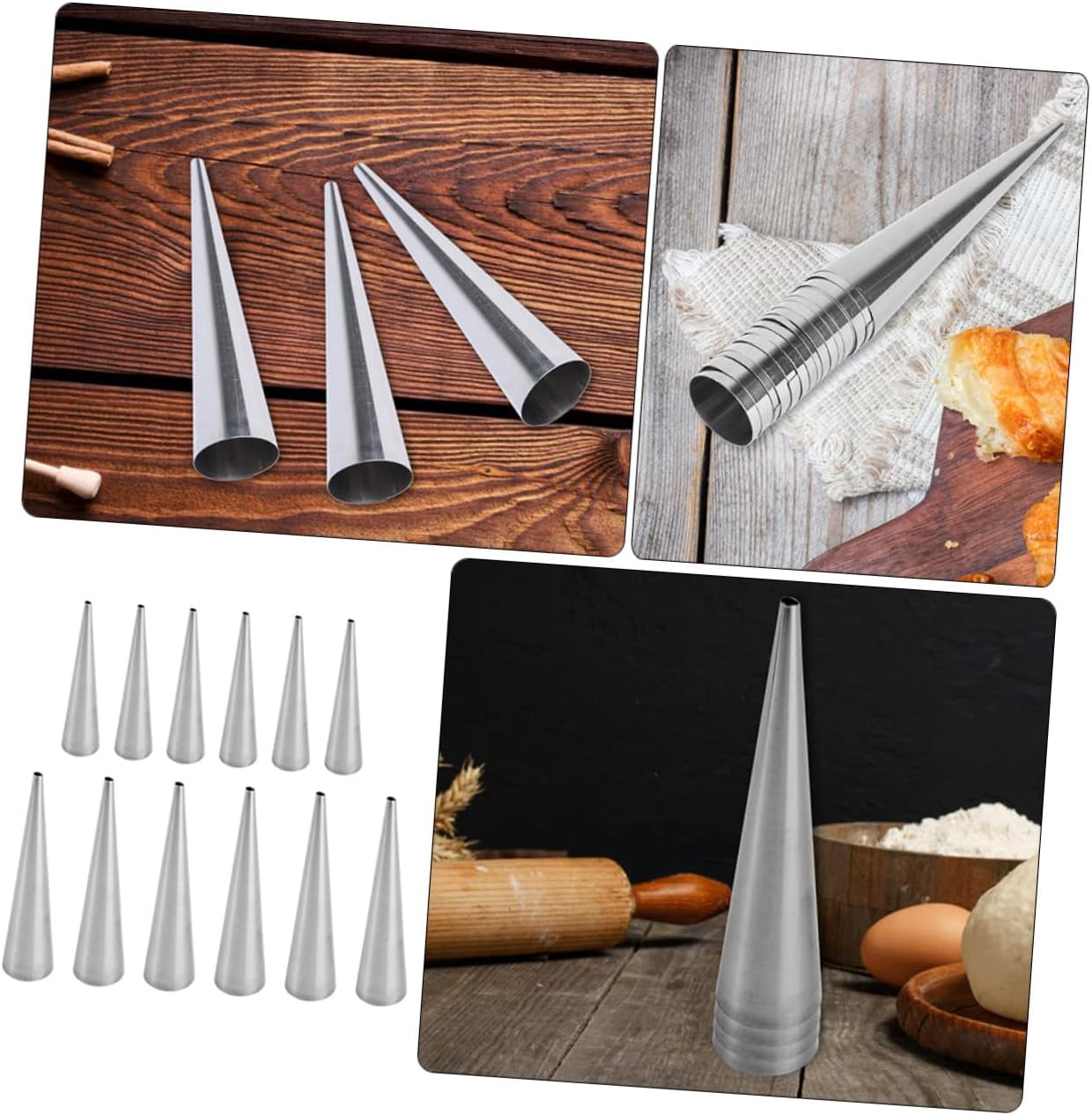 12pcs Stainless Steel Croissant Conical Tube for Baking Pastry Horn Forms for Decor Easy to Clean
