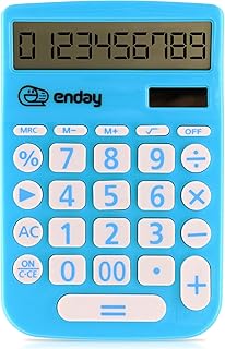 Enday Solar Powered 12-Digit Calculator - Blue, Large Display, Perfect for Office & School