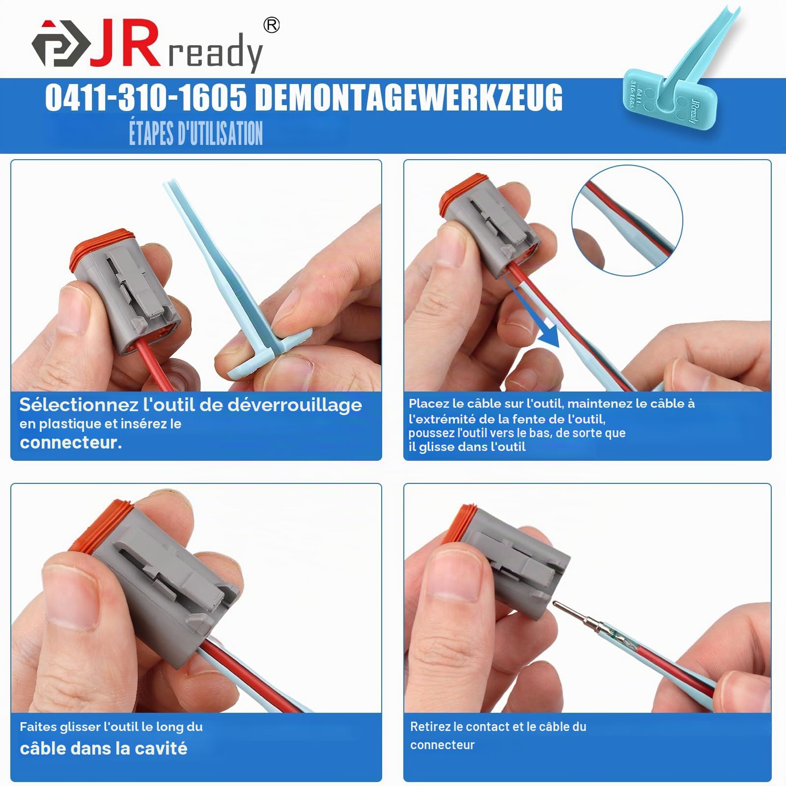 JRready ST2188 Pince à sertir allemande avec outil de déverrouillage pour DT,DTM, DTP et anphénol AT ATP ATP ATM série mesure 16 20 12 contacts massifs, pince à sertir fermée avec trois positionneurs