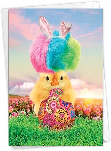 Miniatura 7 de NobleWorks Tarjeta de papel de Pascua con sobre de 5 x 7 pulgadas (1 tarjeta) conejitos y pollitos vintage - Cesta de zanahoria C10977DEAG