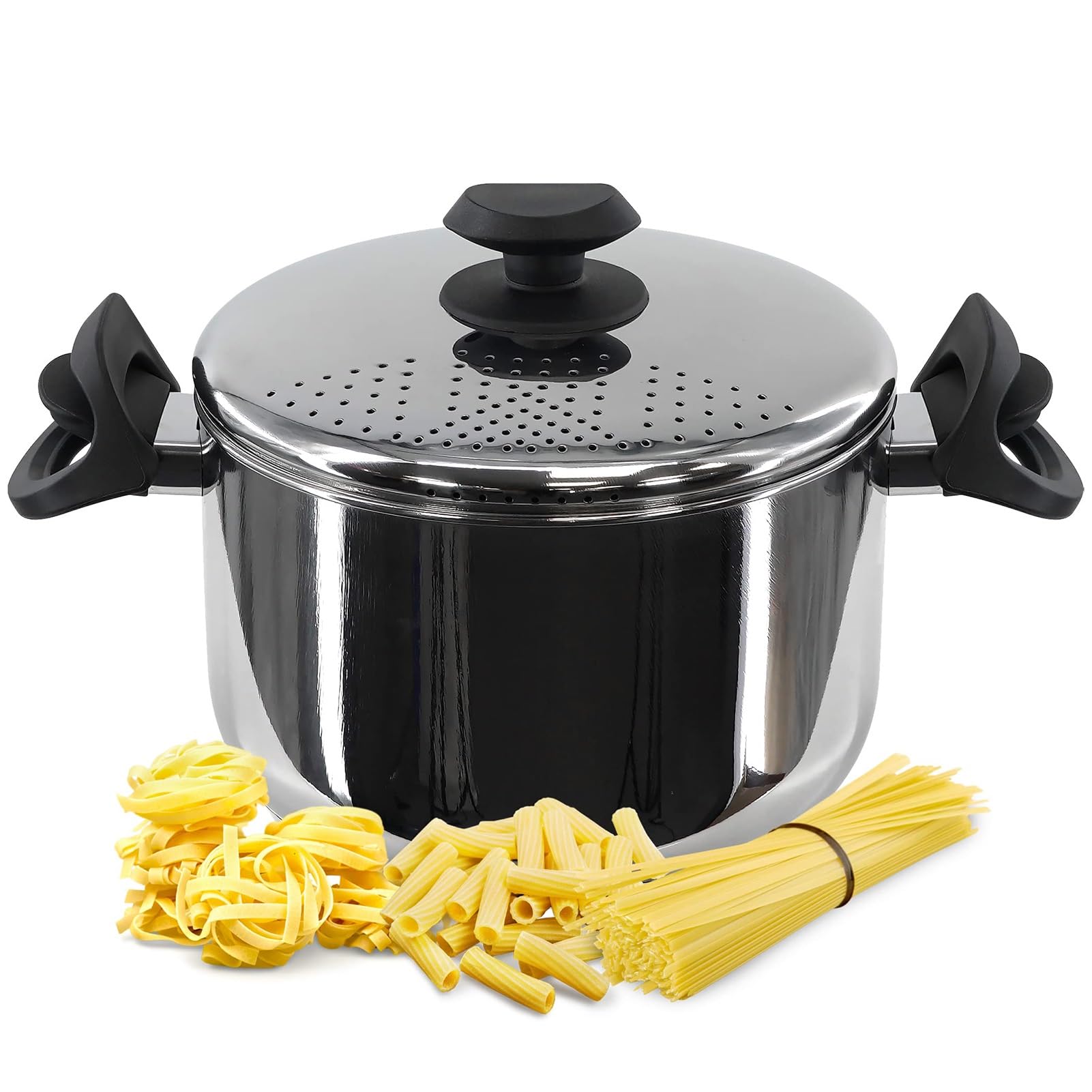 THEGA Suppentopf Edelstahl - 22 cm Nudeltopf Spaghettitopf Edelstahl, Topf Mit Verschlussdeckel Induktion, Kochtopf Mit Antihaftbeschichtung Für Alle Herdarten