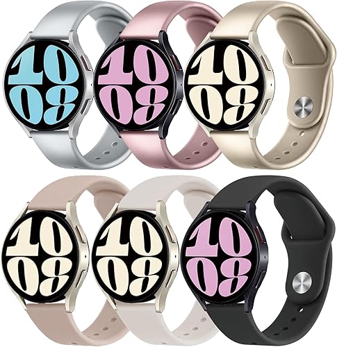 6 Pack Silicone Bands for Samsung Galaxy Watch 7 6 5 4 Band 40mm 44mmWatch FE 40mm Women Men,20mm Watch Band for Samsung Watch 6 Classic 43mm