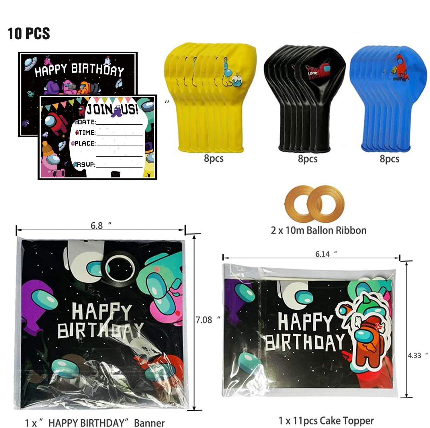 OnceNext 48 PCS Among Us Birthday Party Decorations, Among Us Balloons