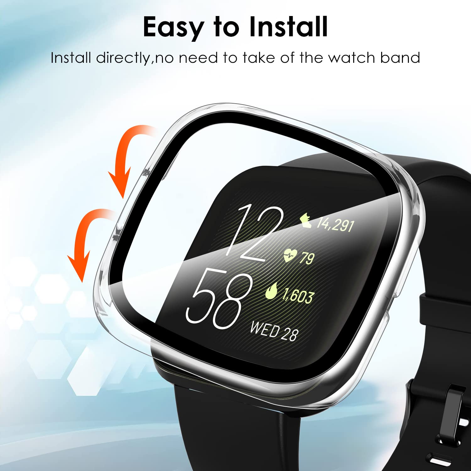 iVoler 3 szt. etui ze szkła hartowanego do Fitbit Versa 2, pełne zakrycie twardy futerał PC, HD przezroczysta folia ochronna przeciw zarysowaniom, 2 przezroczyste + 1 czarny