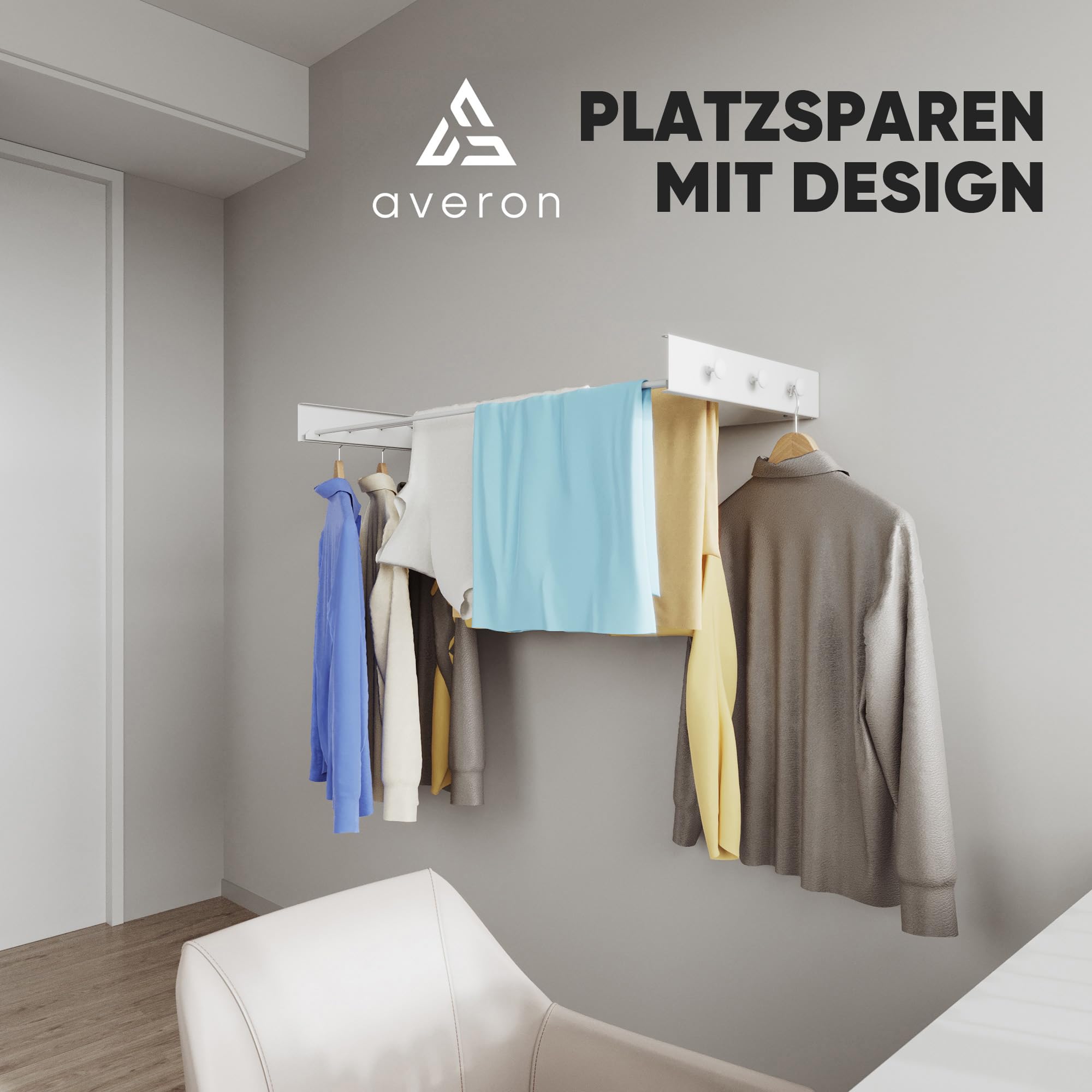 averon Wäscheständer Wandmontage, Wäscheständer Wand, Wandwäschetrockner, Wäschetrockner Wand, Wandtrockner Ausziehbar, Wäscheständer,Wäscheleine