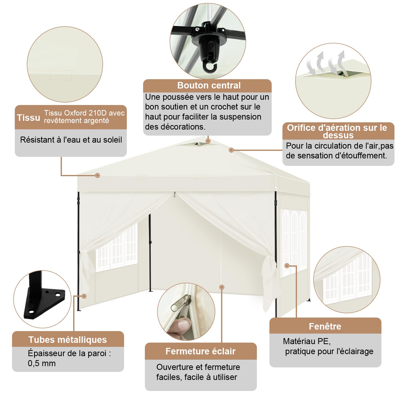 Laneetal Tonnelle Pliante 3x3 Pergola avec Parois Barnum Pop up Beige