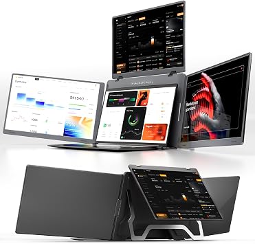 14" Triple Laptop Screen Extender, FHD 1200P Triple Screen Laptop Monitor Extender, One Cable Connection Quad Portable Monitor for 12"-16.5" Laptops, Driver Needed, USB-C Plug&Play Fit for Wins, Mac