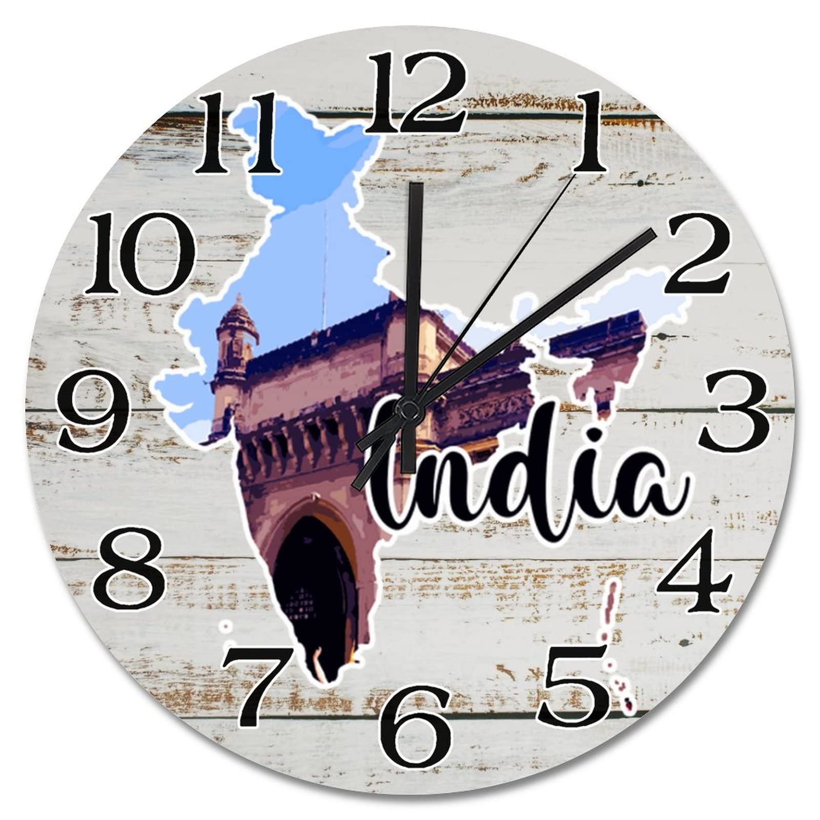 Horloge murale en bois Lndia 38cm, pendule silencieuse paysage urbain