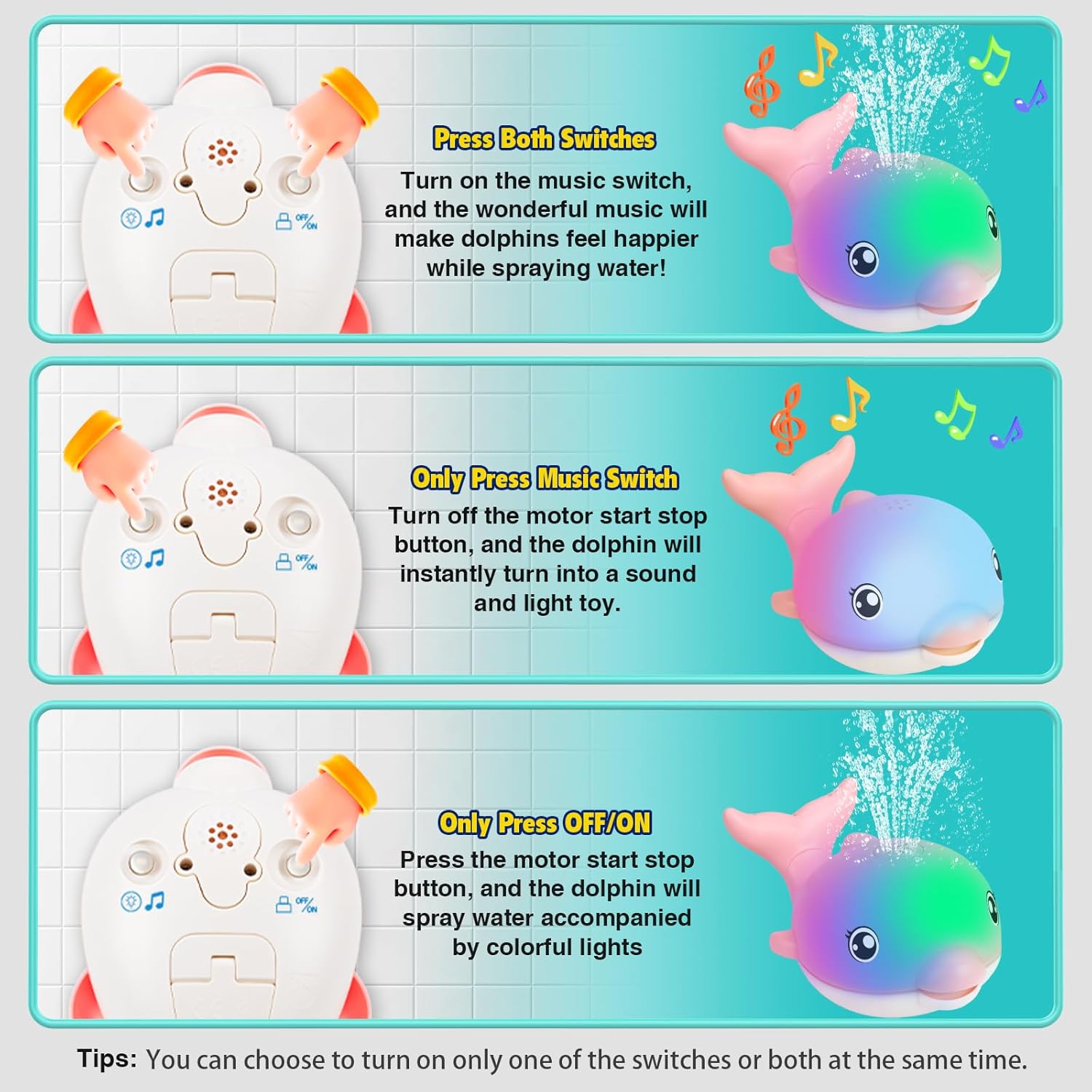 Bath Toys, Rechargeable Dolphin Sprinkler Bath Toy with Light Up Music, Baby Bath Toys 12-18 Months, Bathtub Water Toy, Birthday Gifts for 1-6 Years Old Boys Girls - Pink