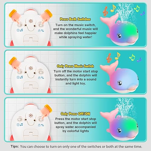 Miniatura 3 de Juguetes de baño, juguete de baño recargable con aspersor de delfín con música iluminada, juguetes de baño para bebés de 12 a 18 meses, juguete de