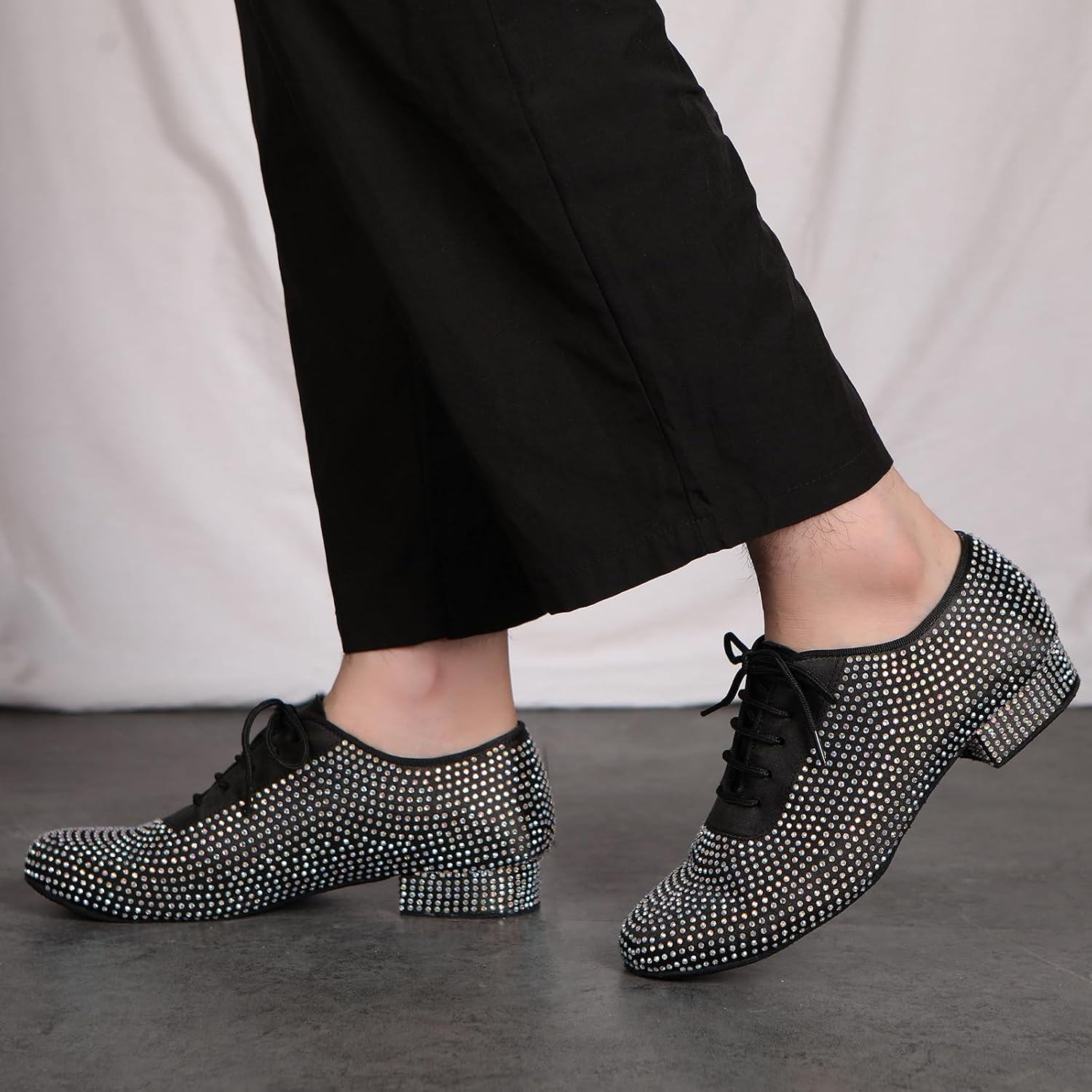SWDZM Men's Rhinestone Ballroom Dance Shoes Wide Latin Salsa Dancing Practice Shoes