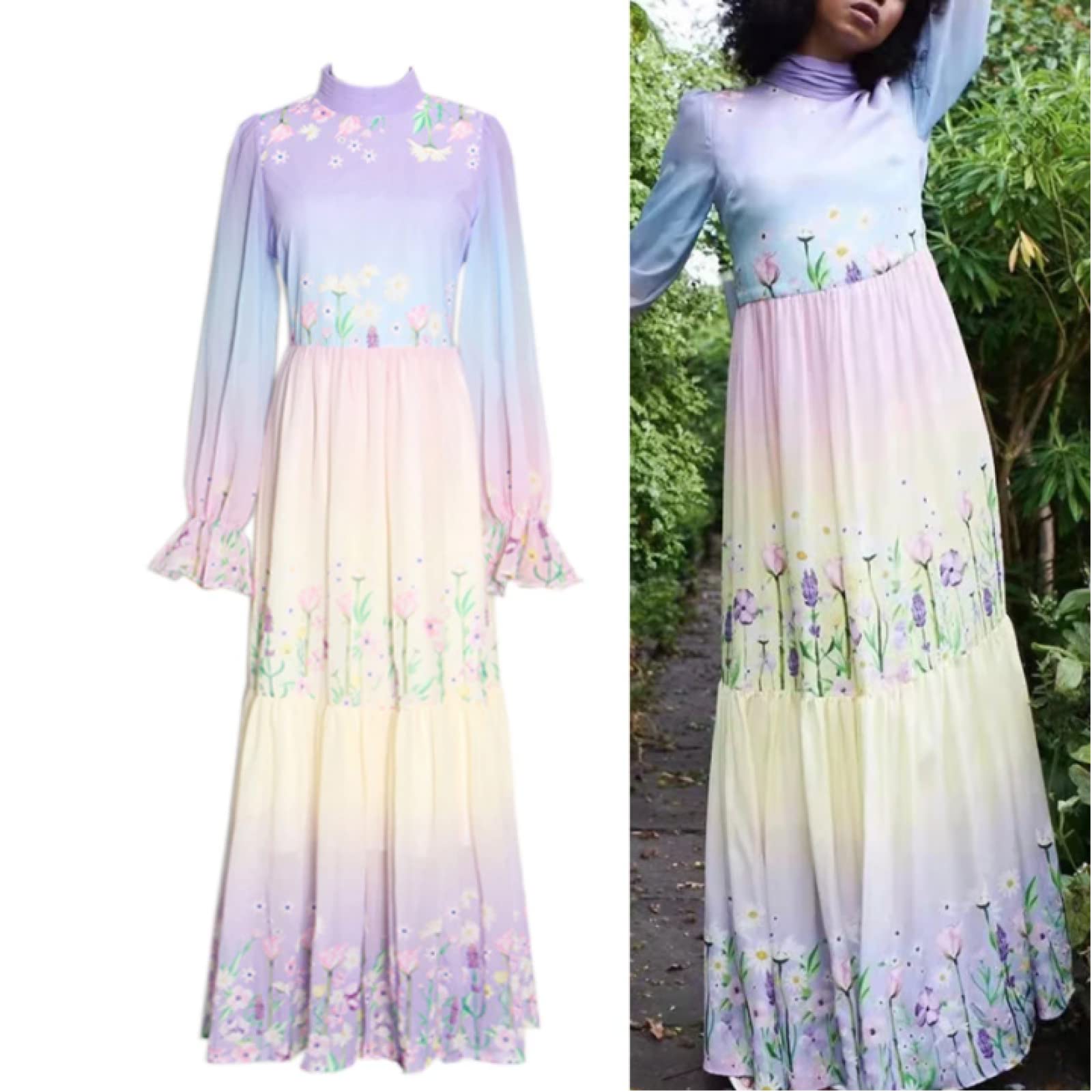 di Alta qualità Floreale Viola Designer Moda Maxi Vestito da Partito Lungo sul Retro Fiocco Decor Largo Vestidos Plus