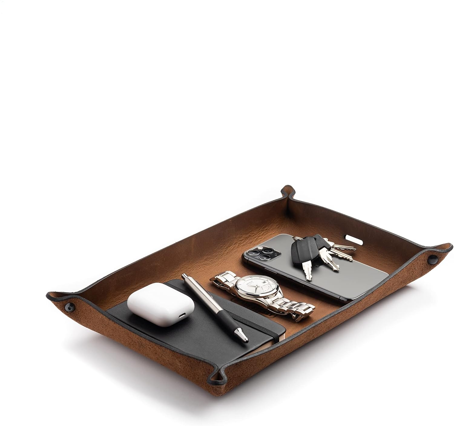 Main Street Forge Leather Valet Tray for Men – Rustic EDC Organizer for Keys, Phone & Wallet – Made in USA - Rustic Montana