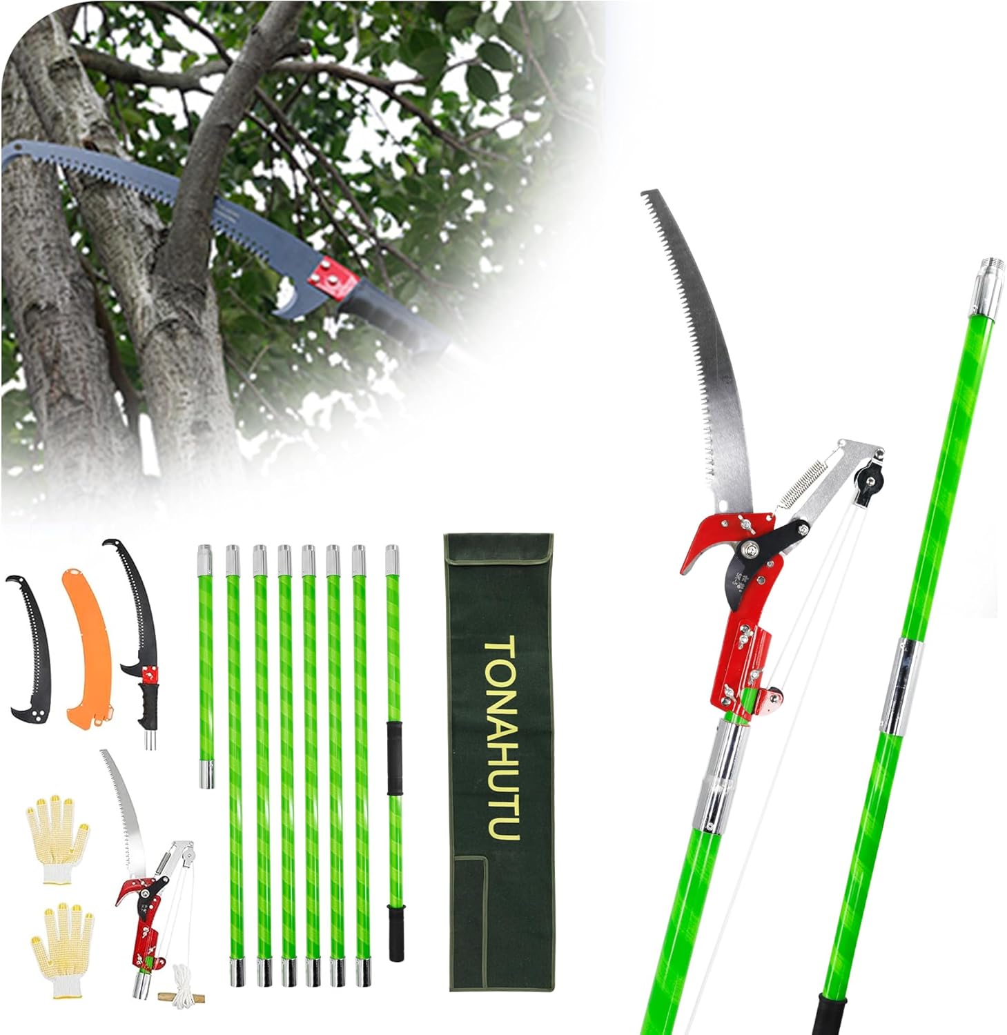 TONAHUTU 26 Feet Tree Pole Pruner Manual Branches Trimmer Extension Cut Tree Branch