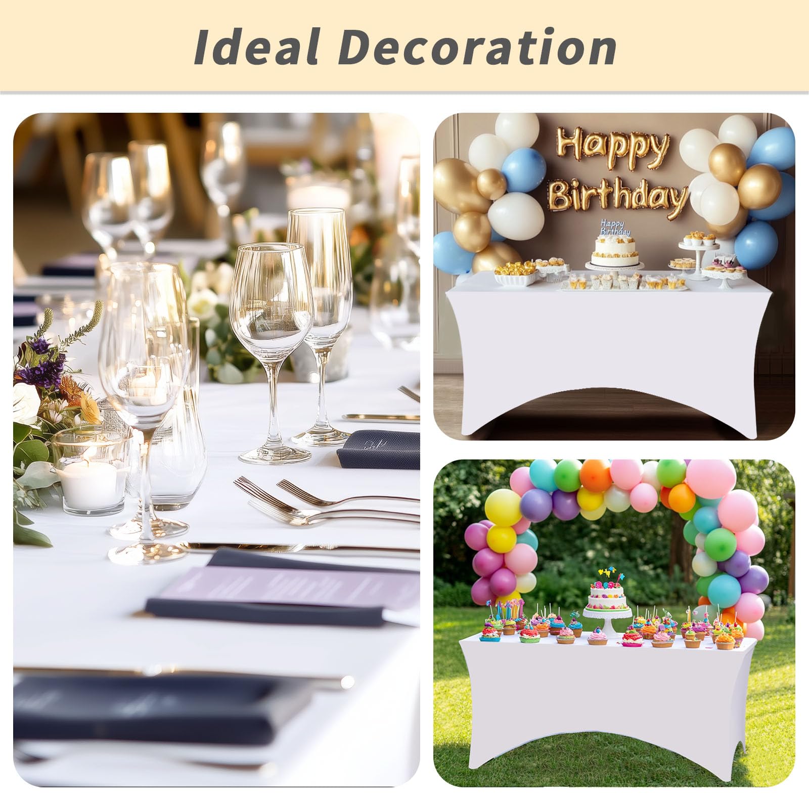 Fixwal Paquete de 10 manteles rectangulares de elastano elástico de 8 pies para mesa de patio, eventos, bodas, banquetes, fiestas (blanco, 96 pulgadas de largo x 30 pulgadas de ancho x 30 pulgadas de