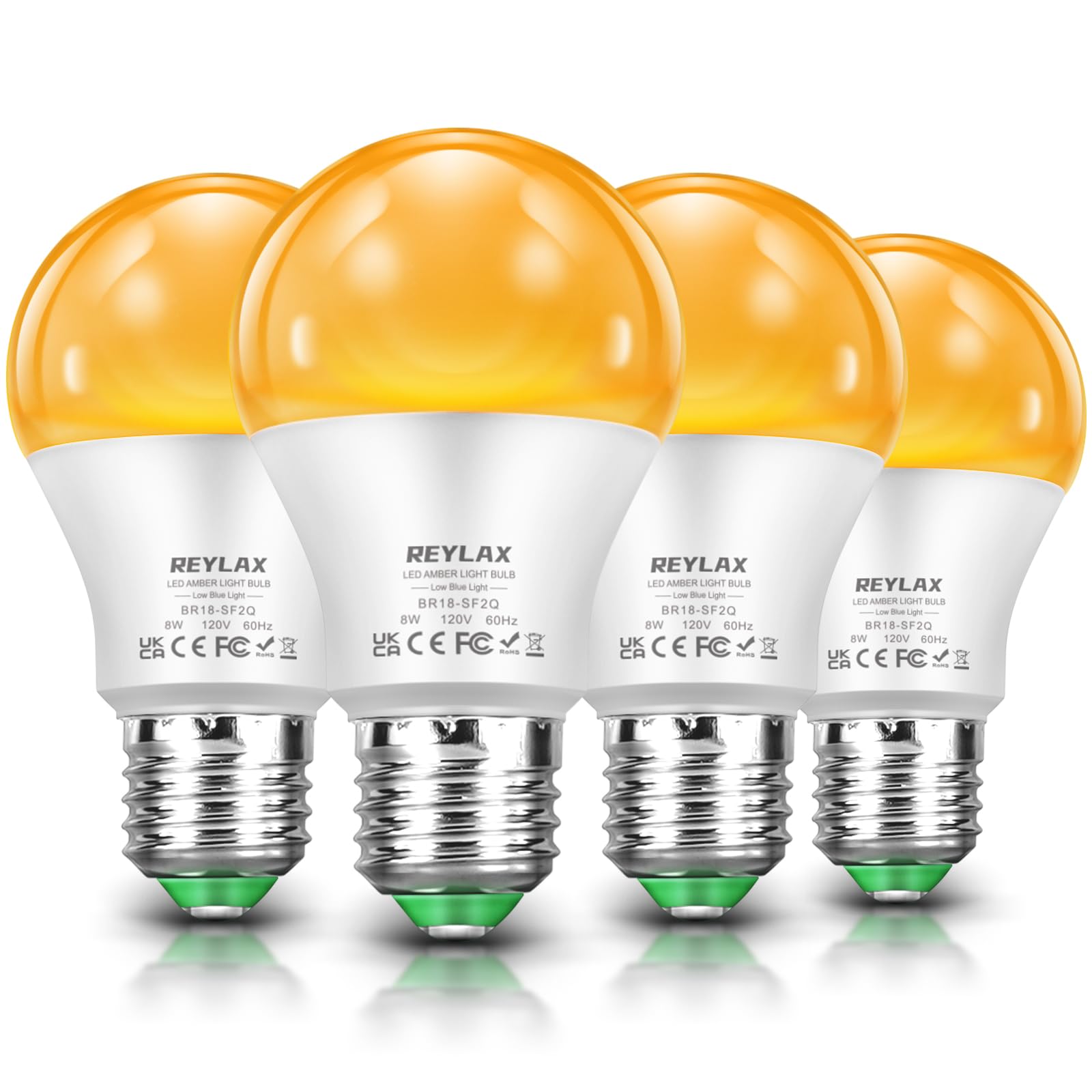 REYLAX Amber Light Bulbs, 8W 1600K Dimmable Sleep Light Bulbs, Soft Warm Light Bulbs, Blue ...