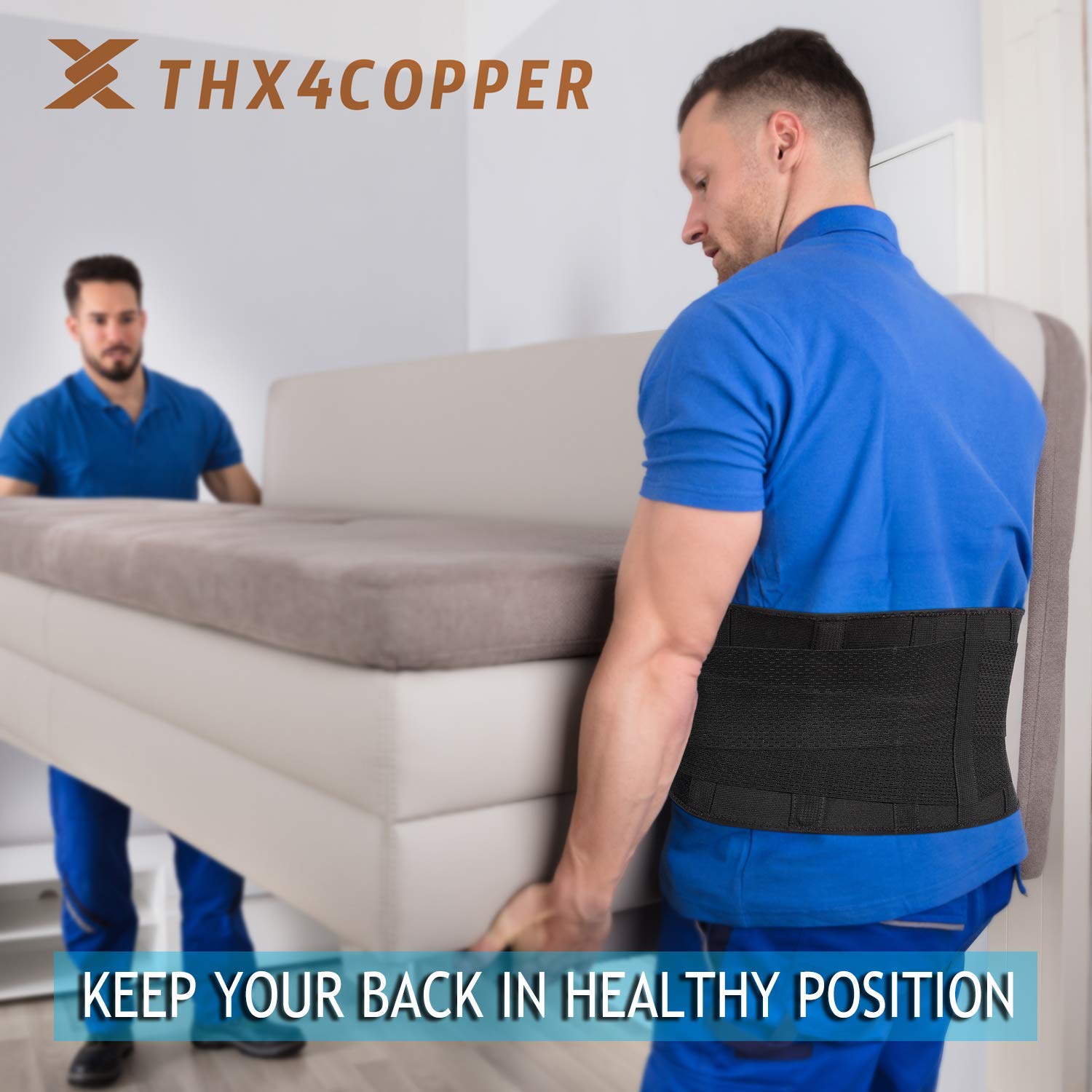 Thx4COPPER Compression Lower Back Brace, Waist Support BeltPain Relief