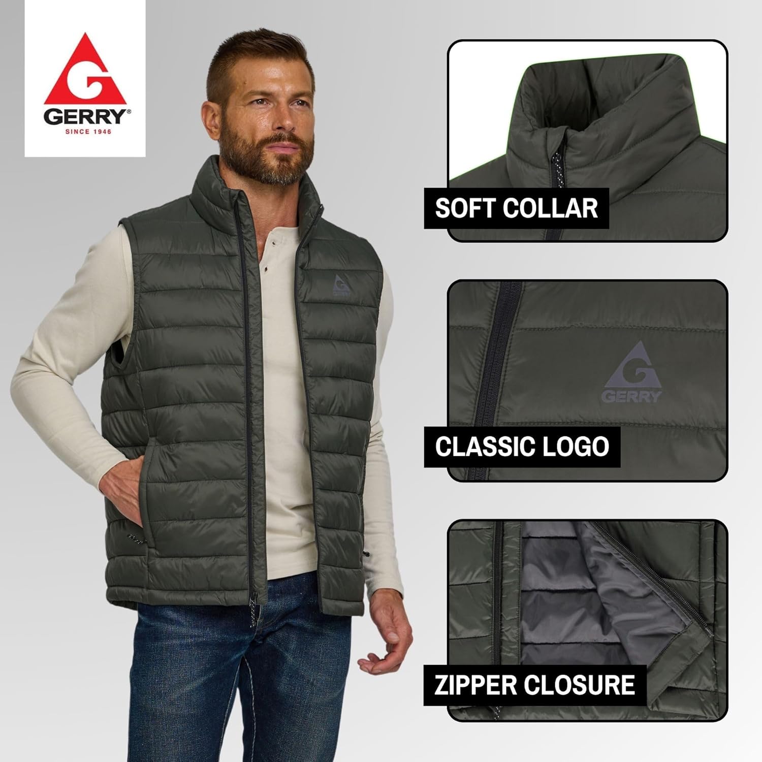 Gerry Puffer Vest for Men – Lightweight Sleeveless Outdoor Vest with Pockets, Puffer Vest Jacket for Men Outerwear