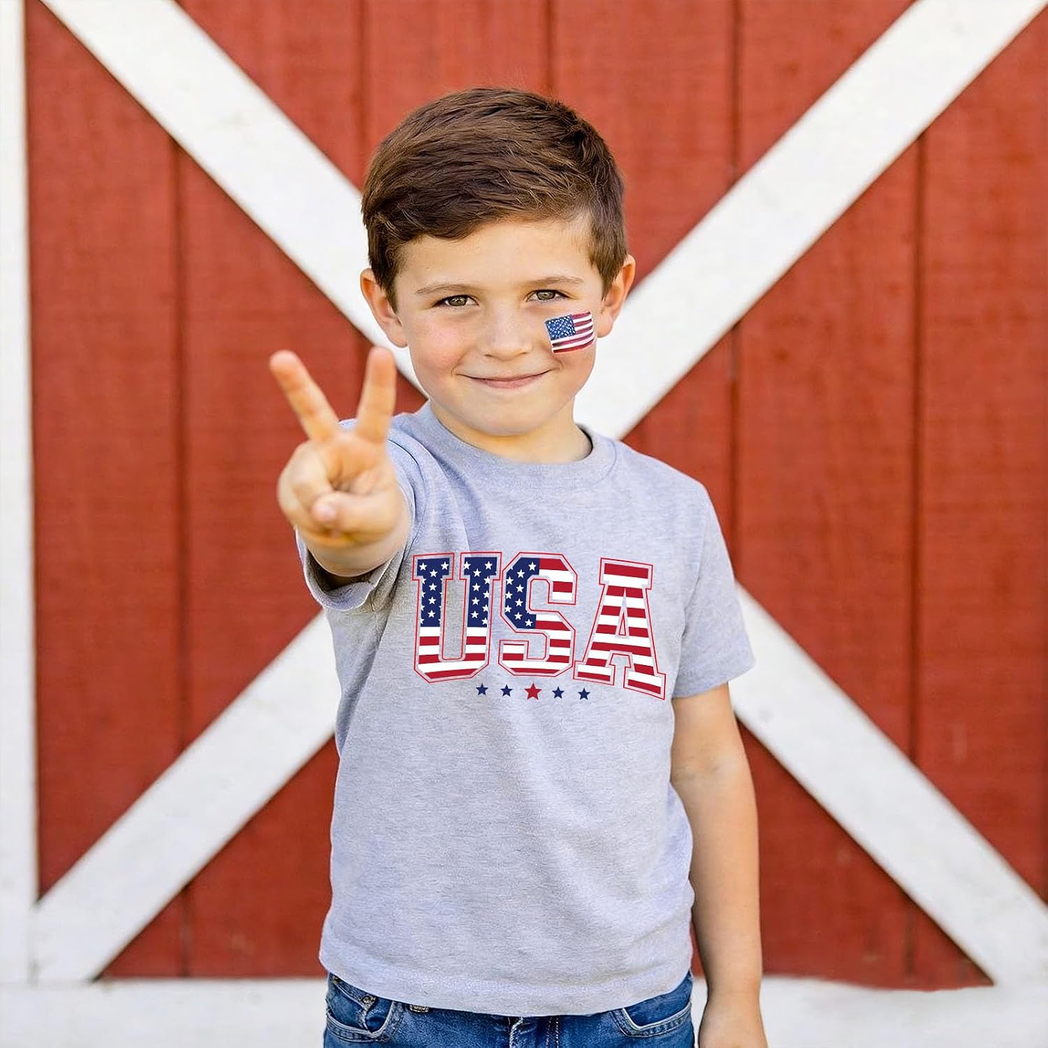 Kids 4th of July Shirts Graphic American Flag T-Shirt Cotton Short Sleeve Tees 3-13 Years
