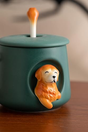 Miniatura 18 de DIHOclub Taza de café de cerámica con tapa y cuchara a juego, taza con diseño de husky 3D para jugo de té, leche y chocolate, bonita taza