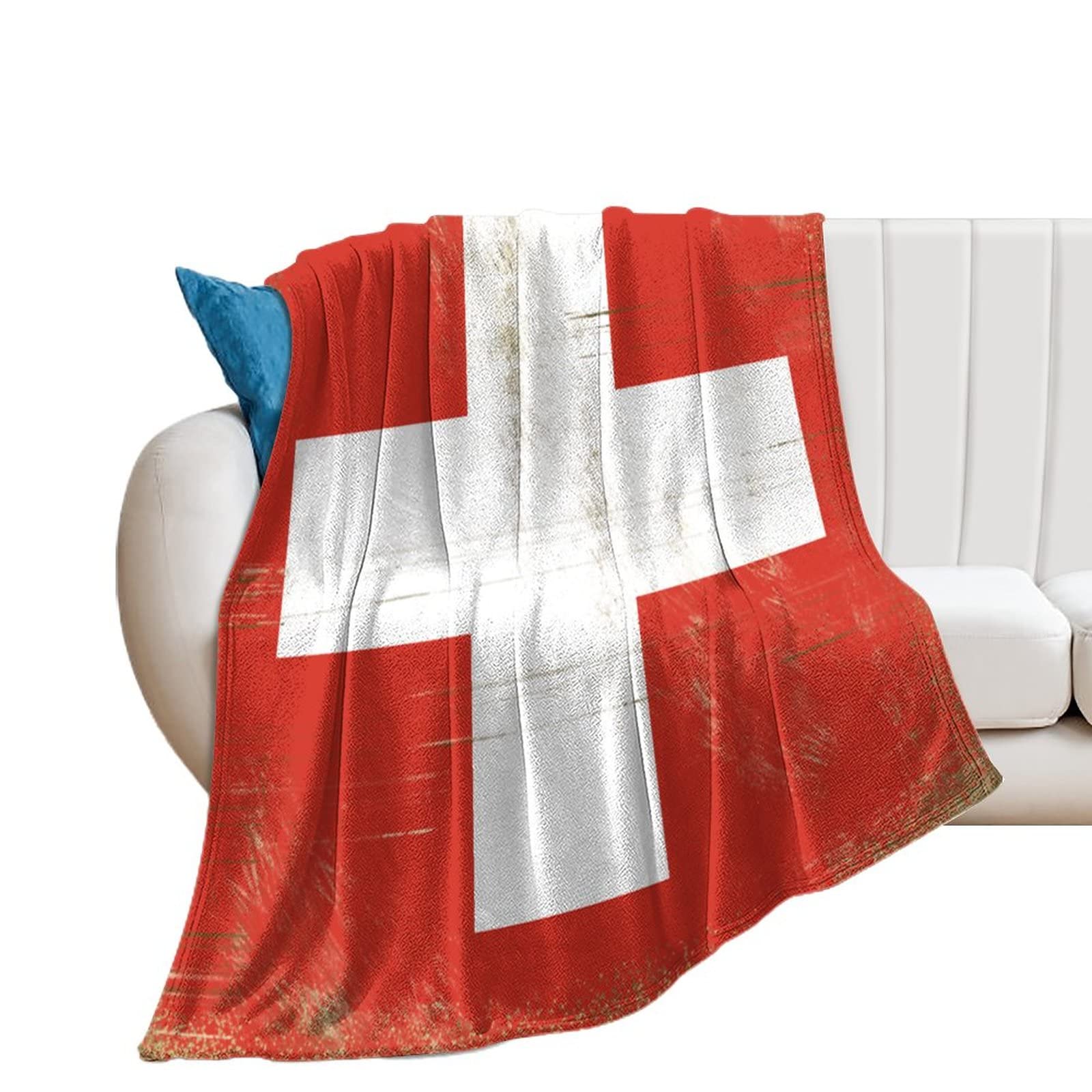 Couverture en flanelle drapeau de la Suisse : plaid doux et isolant 153x203cm