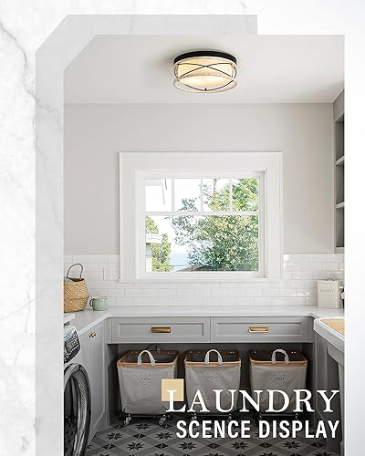 Miniatura 4 de HANASS MX100023 - Lámpara de techo de montaje empotrado, lámpara de techo para dormitorio con vidrio esmerilado, luces de techo doradas, E26, cerca