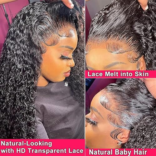 Miniatura 2 de ALSZIQIHR Pelucas de cabello humano rizado con encaje frontal HD de 13 x 6 pulgadas, prearrancadas con abuelitos, densidad del 180%, pelucas de