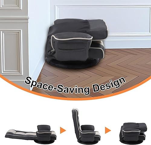 Miniatura 8 de Sillas giratorias de suelo para adultos, silla de juegos de suelo con brazos extra anchos, soporte de espalda de 14 ángulos, ajustable, cómodo, tela