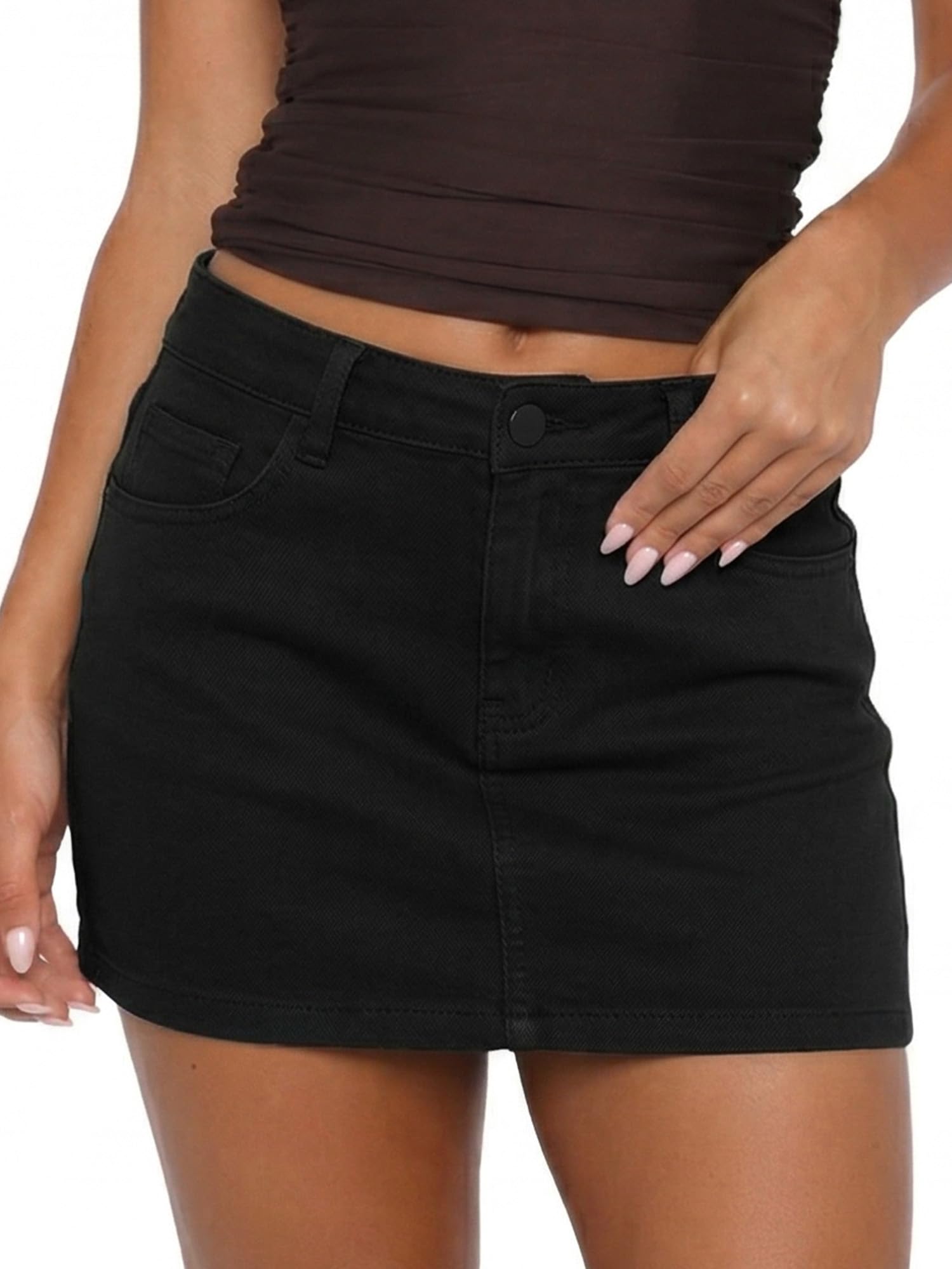 Photo 1 of ELLEVEN Mini Jean Skirt for Women,Womens Denim Mini Skirt,High Stretch Bodycon Micro Summer Short Skirts for Women Casual Cute Trendy Y2K Sexy Fashion 2026 Classic Streetwear Black Grey Denim X-Small