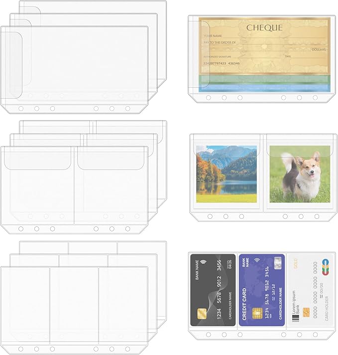 Antner 12PCS A6 Binder Pockets No Zipper Cash Envelopes for A6 6-Ring Binder, Zipless Money Folder Organizer Bill Pouches Business Card Sleeves Notebook Fillers Insert Pages for Cash Stuffing Binder
