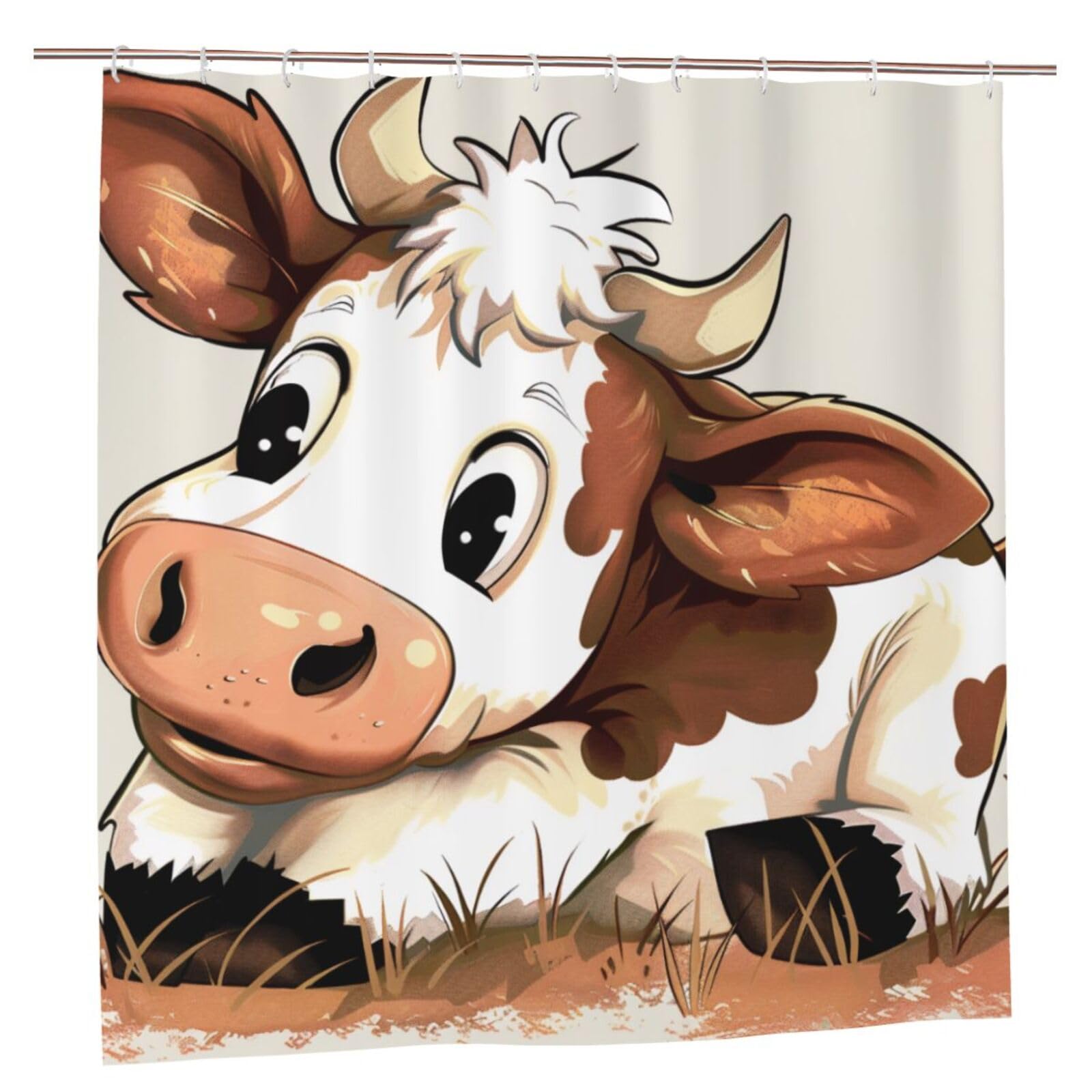BWWHCCTI Cute Cow Print Printed Shower Curtain With 12 Plastic Hooks Opaque Quick Drying Waterproof Shower Curtains Sets For Bathroom 183x183 CM