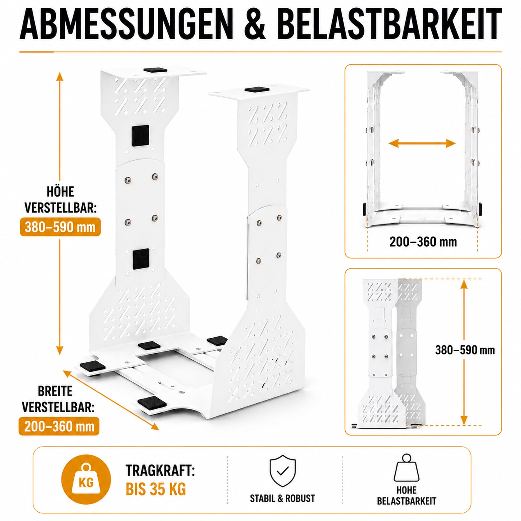 PC Halterung unter Schreibtisch, Maximale Breite bis zu 360 mm, bis zu 35 kg Tragfähigkeit, PC Untertisch Halterung mit Schutzpolster, Heavy Duty Computergehäuse, Weiß