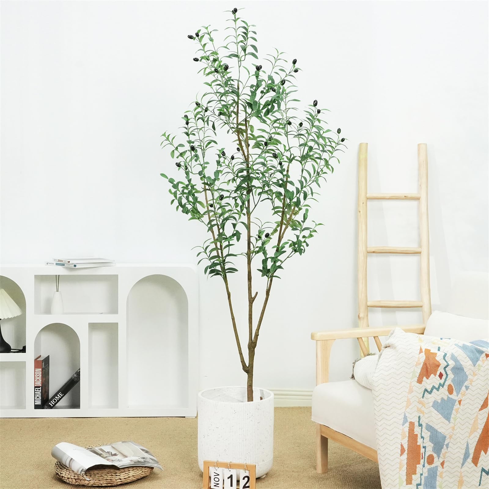 1,8 m künstlicher Olivenbaum mit naturgetreuen Olivenblättern, künstlicher Olivenbaum im Topf, Olivenbaum aus Seide für die Dekoration von Wohnzimmer,Schlafzimmer und Büro