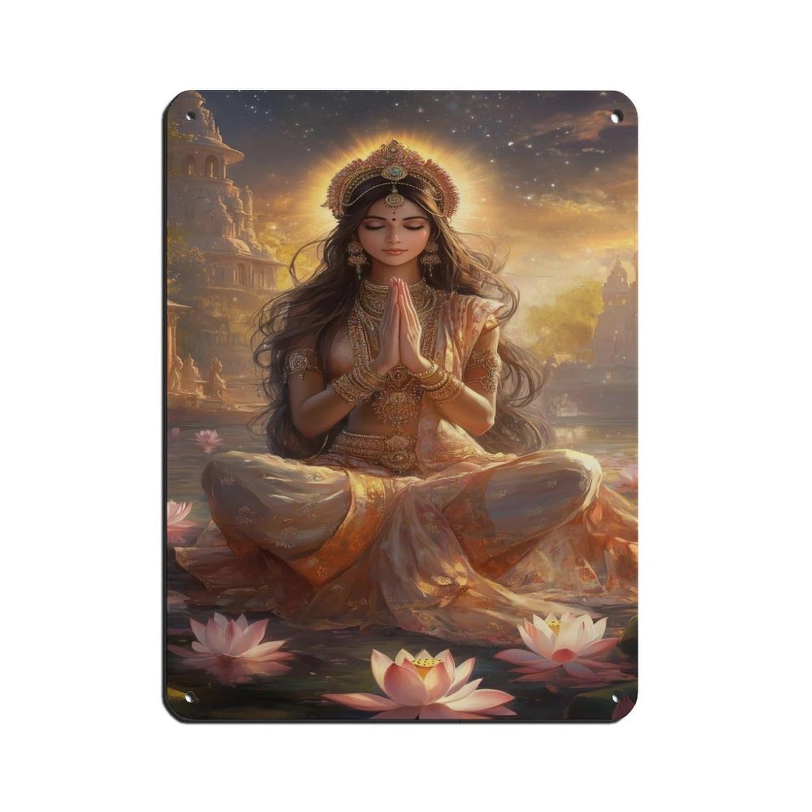 Goddess Lakshmi, Divine Feminine Art Tin Sign Vintage Metal Pub Club Cafe Bar Home Wall Art Decoration Poster Retro 12x16inch(30x40cm)