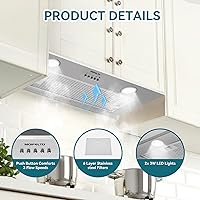 Vista 3 de 400CFM Built-In/Insert Range Hood 24 Inch - Convertible Ducted/Ductless Kitchen Vent with 3-Speed, 2×3W LED Lights & 6-Layer Grease Filters