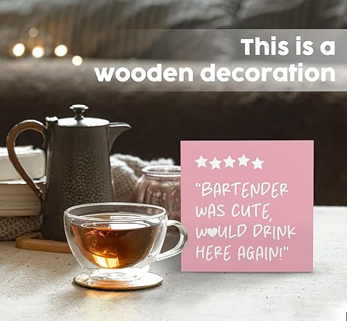 Miniatura 2 de Letreros de madera con texto en inglés Was Cute Would Drink Here Again de color rosa, decoración de bar para el hogar, letrero de madera rosa,