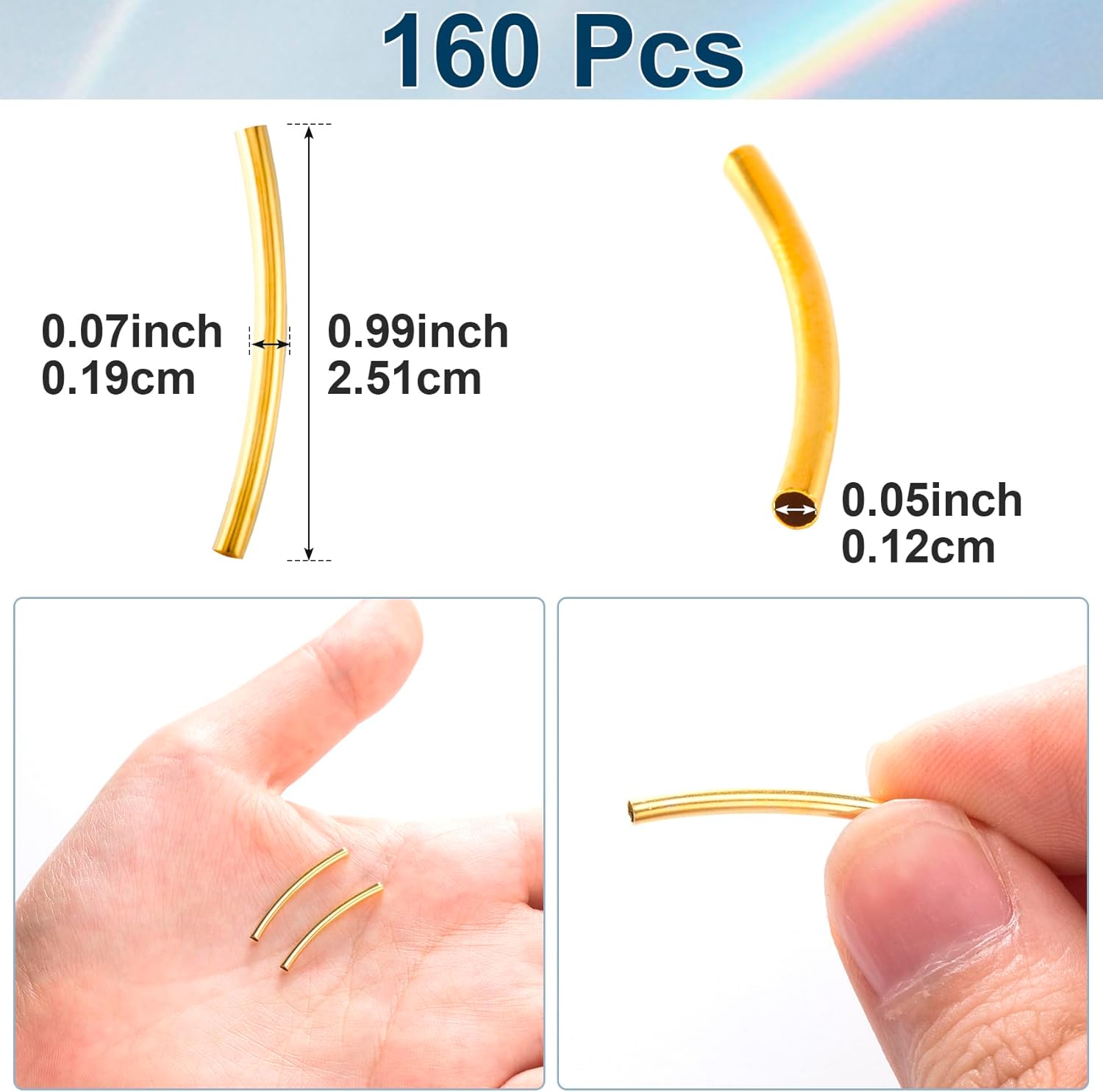 PAGOW 160 Pcs Tube Beads, 25mm Curved Noodle Beads, Gold Spacer Beads for Jewelry Making DIY Necklace Bracelet Findings - Image 2