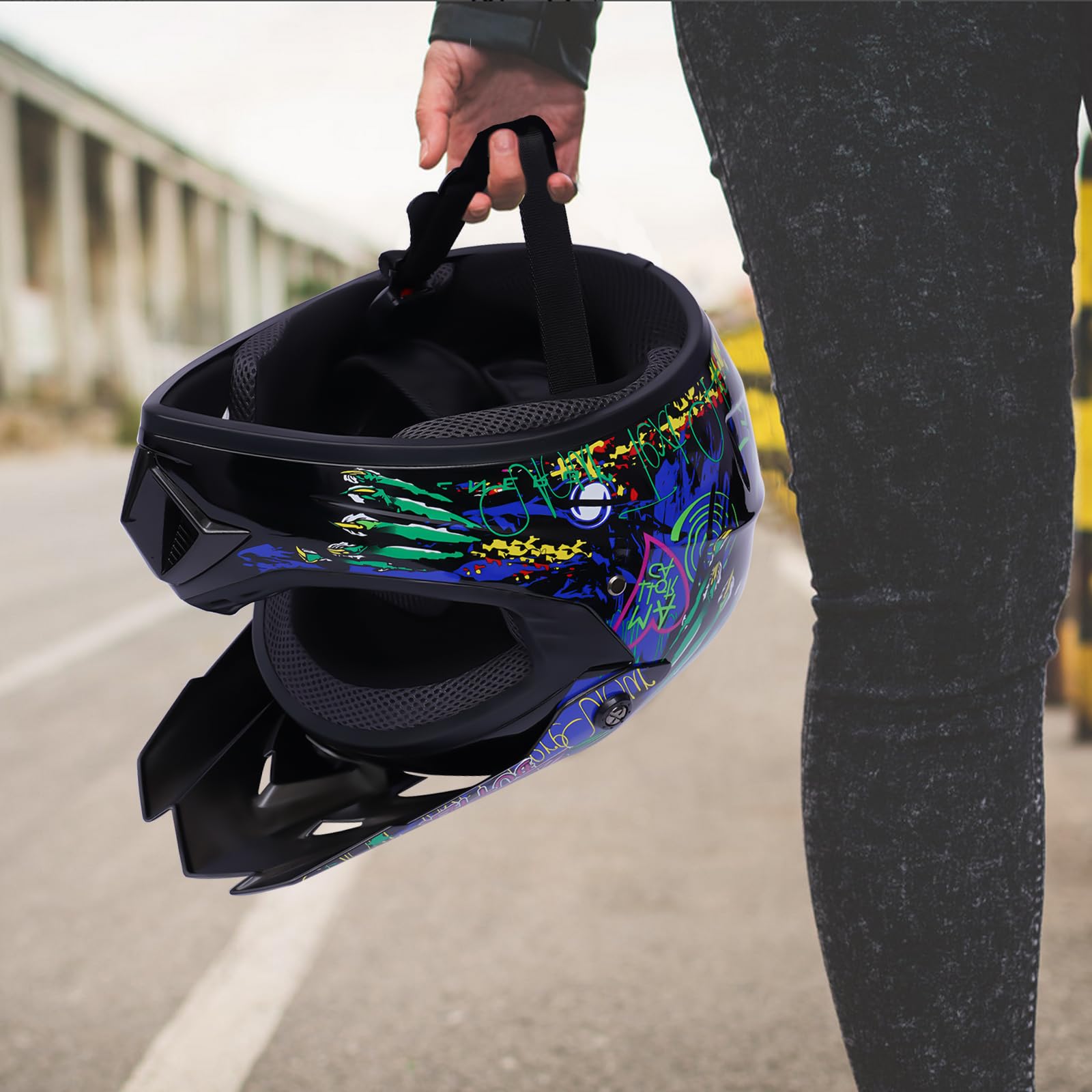 Kask motocyklowy z rękawicami i okularami zestaw Motocross ABS 57-58cm
