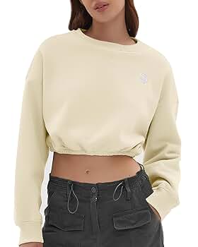 Amazon.com: CHYRII Women Oversized Cropped Sweatshirt Fleece