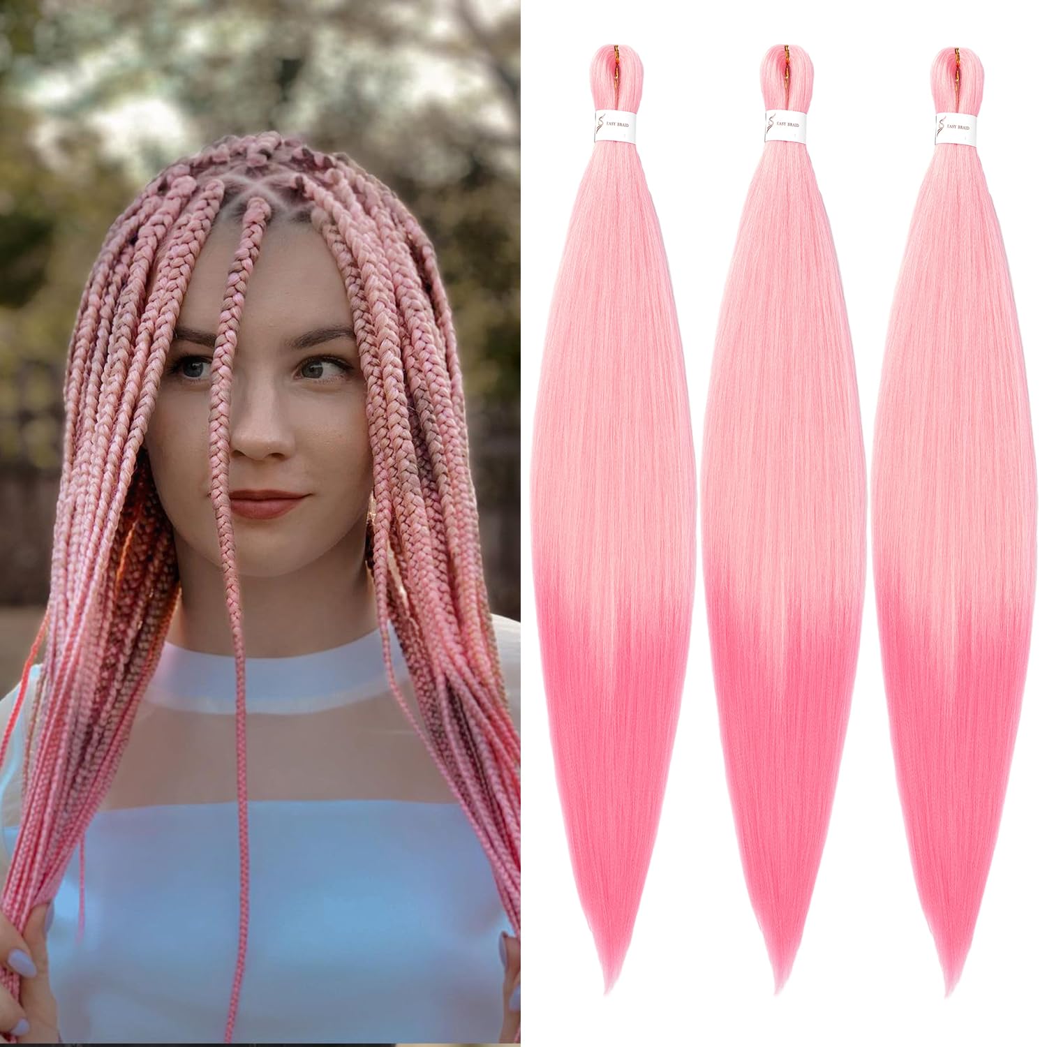 YDDM Capelli Per Treccine Africane Rosa Extension Treccine Texture Yaki Easy Install per Principianti 20 Pollici 3 Pezzi Capelli Leggeri e Naturali per Box Braids, Twist e Crochet — view 14